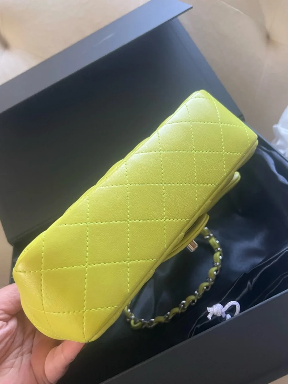 Chanel Classic mini rectangular Flap Bag neon mix color lime green/ yellow